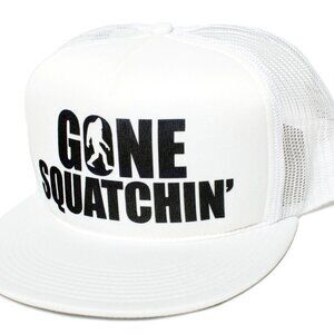 Gone Squatchin' Flat Funny trucker Cap Hat Big foot White